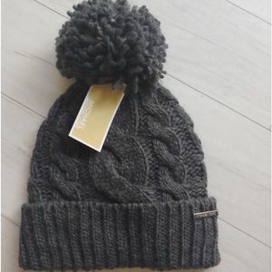 Michael Kors NEW Cable Knit Pom Pom beanie  Hat Charcoal Gray